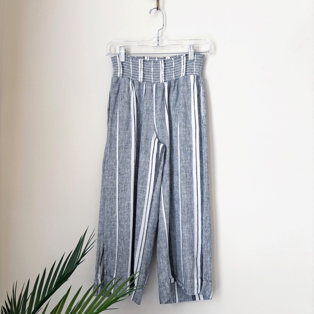Cloth & Stone Grey Striped Linen Blend Cropped Pants Small